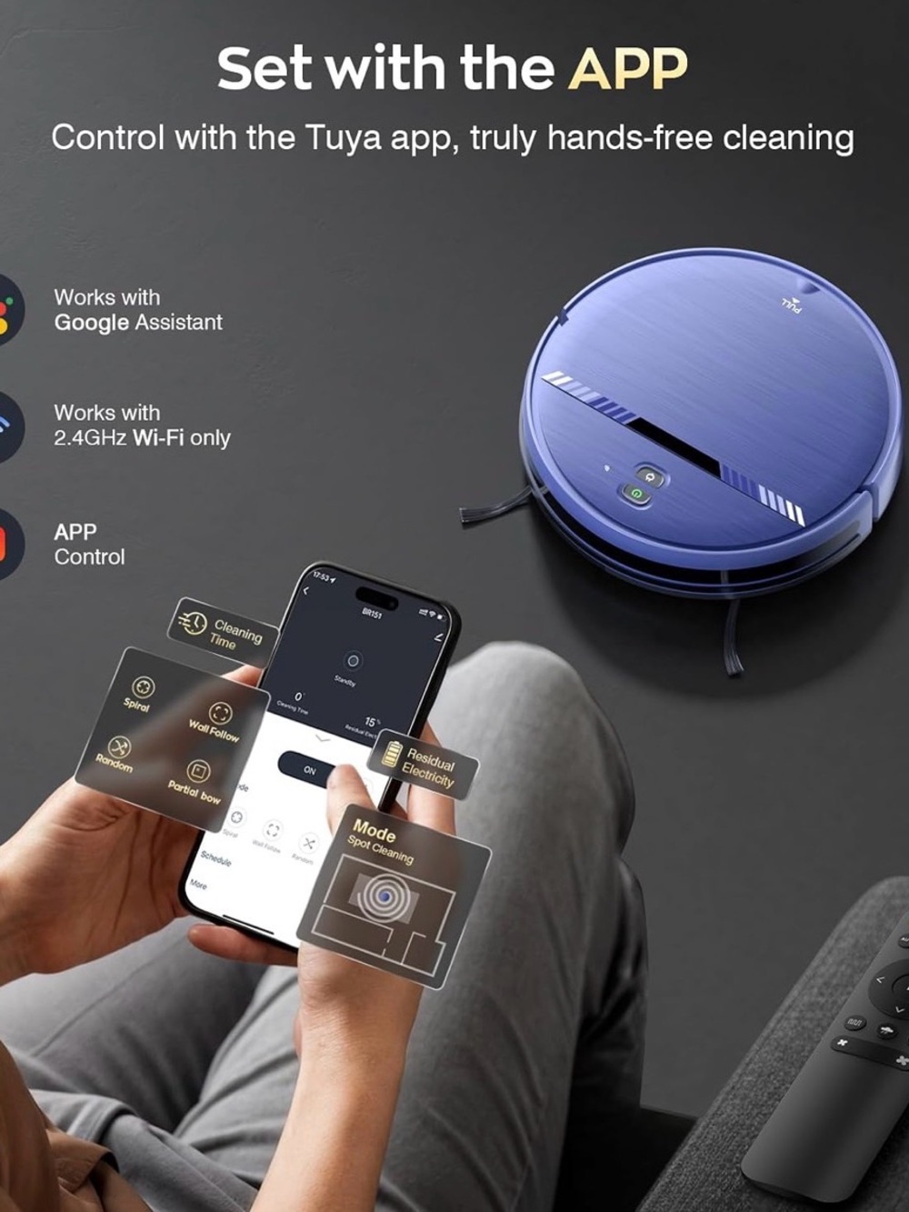 Blue Robot Vacuum with App Control